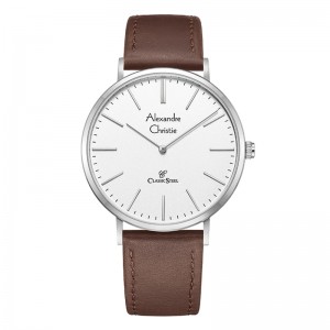 Alexandre Christie AC 8490 Silver White Brown Leather Man MHLSSSL